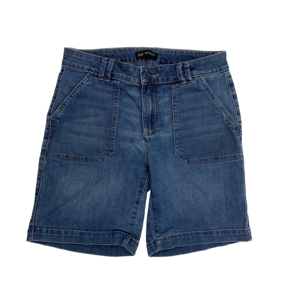 Lee Denim Shorts Womens 6 Medium Blue Regular Fit Mid Rise Stretch Patch Pocket